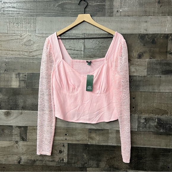NWT Wild Fable Long Sleeve Lace Bustier Top Light Pink - Picture 2 of 6